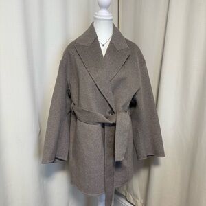 H&M premium 50% wool wrap half Coat in Beige brown